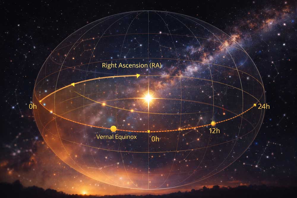 Qué es la ascensión recta (explicación simple con ejemplos)